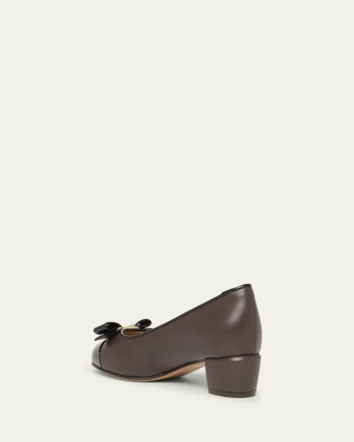Vara Bicolor Leather Bow Low Pumps - Image 3
