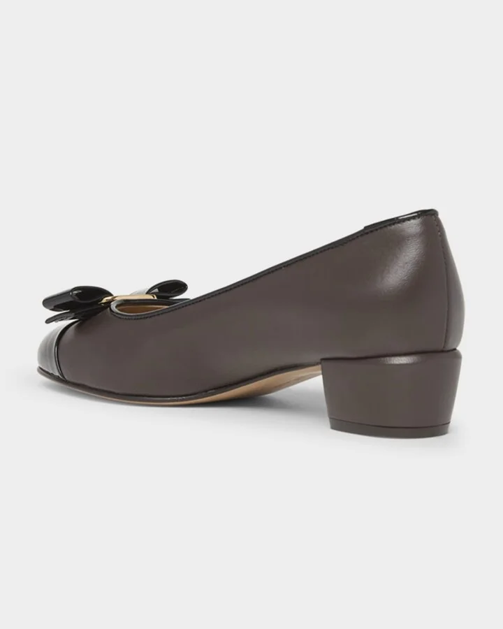 Vara Bicolor Leather Bow Low Pumps - Image 2
