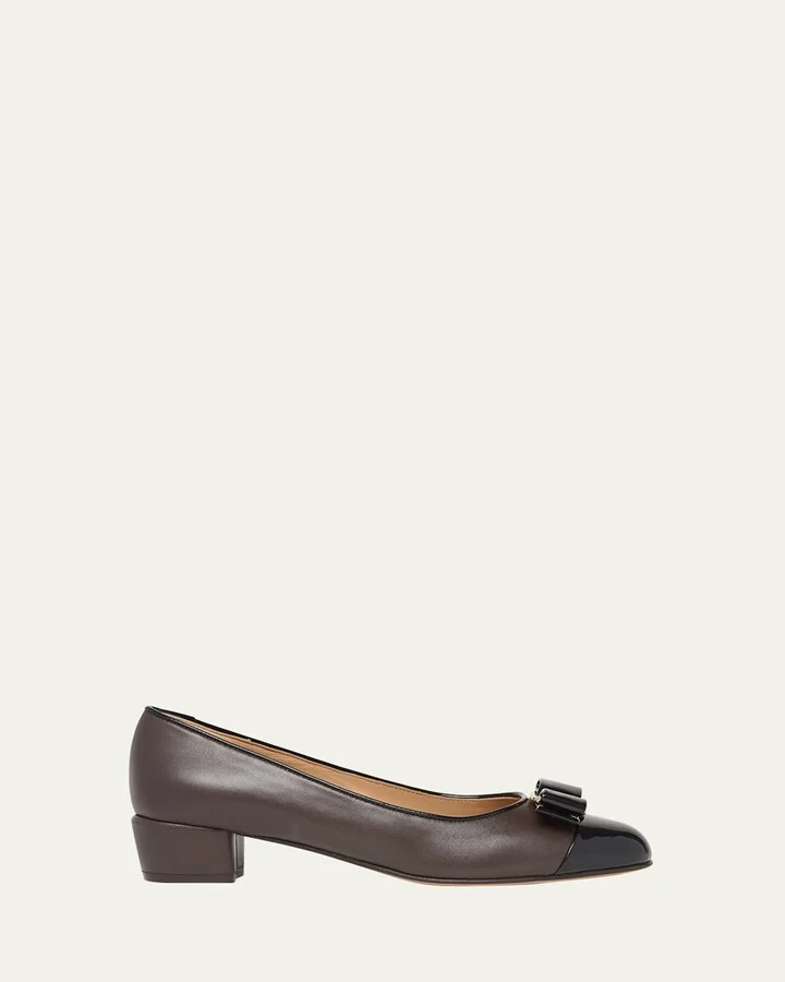 Vara Bicolor Leather Bow Low Pumps