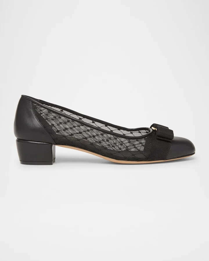 Vara Bow Mesh Leather Pumps