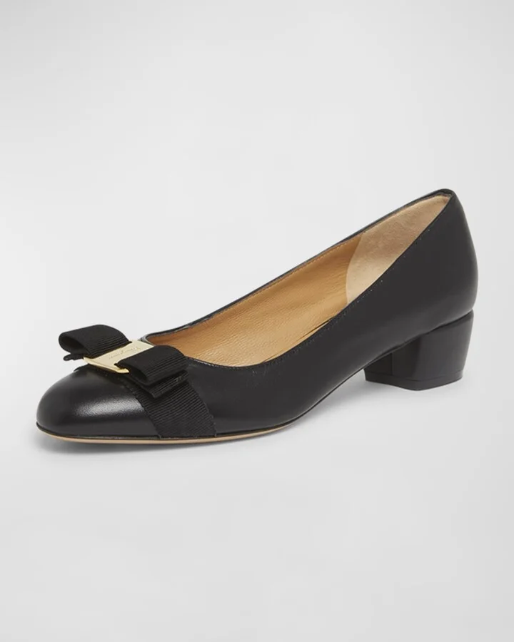 Vara Leather Bow Low Pumps - Image 3
