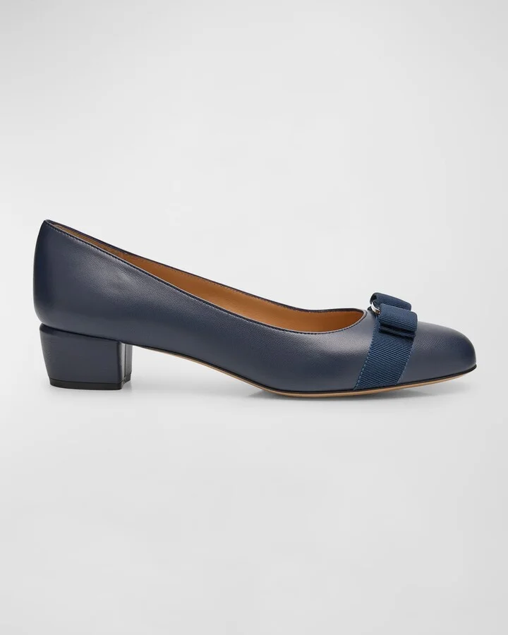 Vara Leather Bow Low Pumps