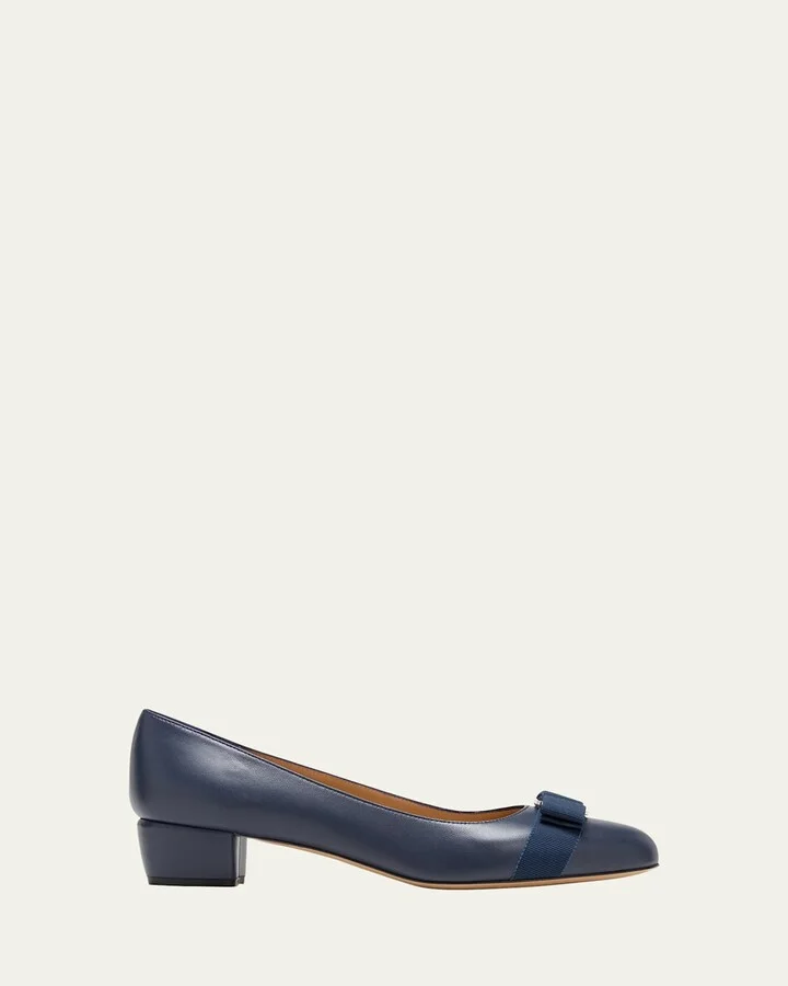 Vara Leather Bow Low Pumps