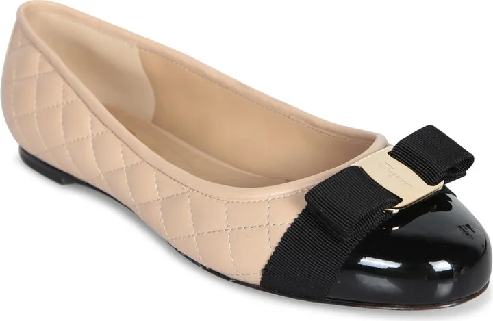 Vara Quilted Flat In Beige And Black - Image 2