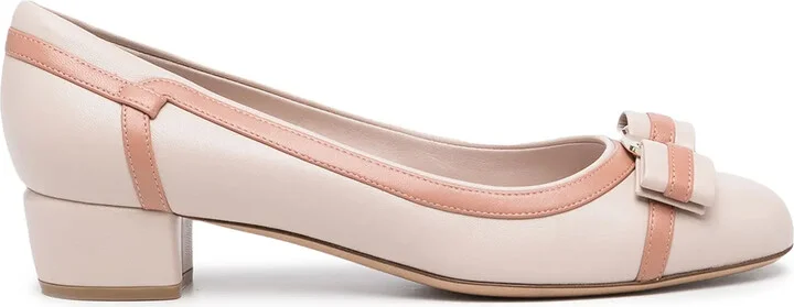 Vara stripe low-heel leather pumps