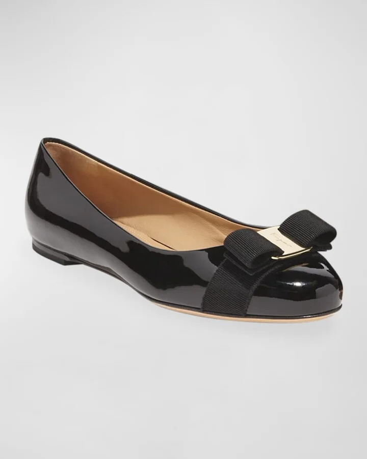 Varina Patent Leather Bow Ballerina Flats - Image 2