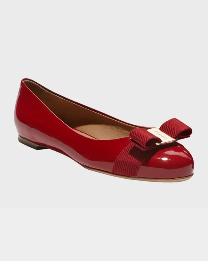 Varina Patent Leather Bow Ballerina Flats - Image 3