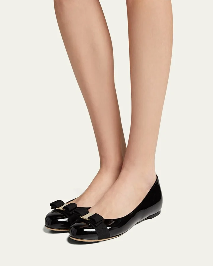 Varina Patent Leather Bow Ballerina Flats - Image 5
