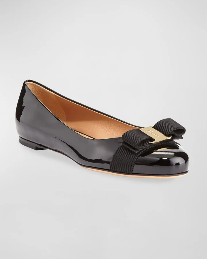 Varina Patent Leather Bow Ballerina Flats - Image 4
