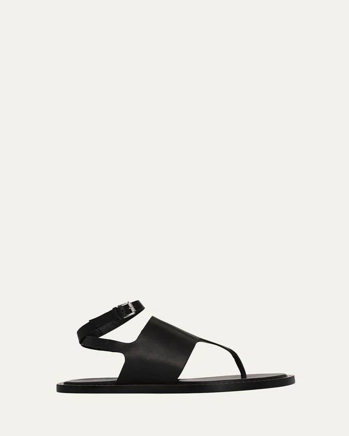 Vedra Leather Thong Ankle-Strap Sandals