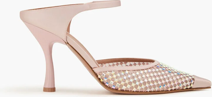 Vega 90 embellished satin and mesh mules