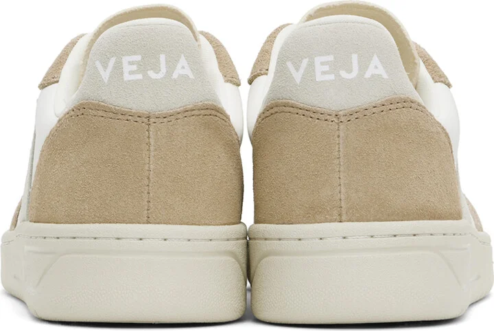 VEJA Beige & White V-10 Leather Sneakers - Image 2