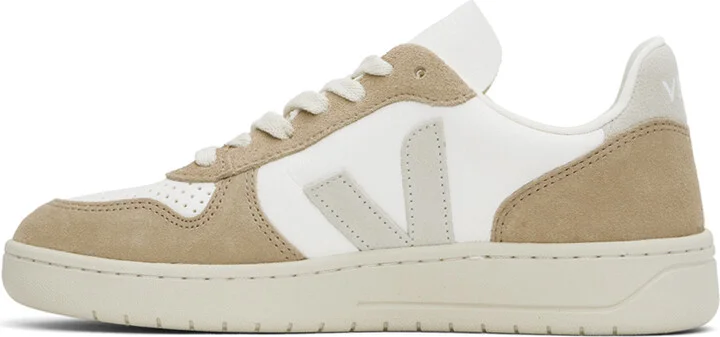 VEJA Beige & White V-10 Leather Sneakers - Image 3