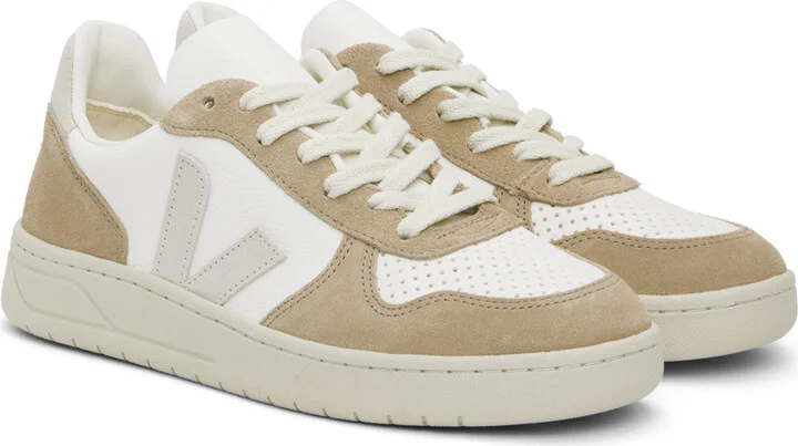 VEJA Beige & White V-10 Leather Sneakers - Image 4