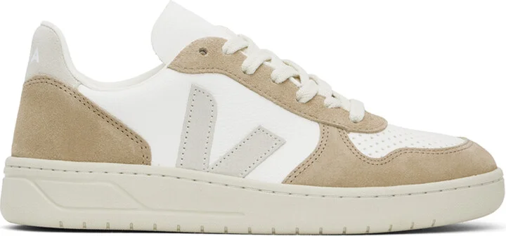 VEJA Beige & White V-10 Leather Sneakers
