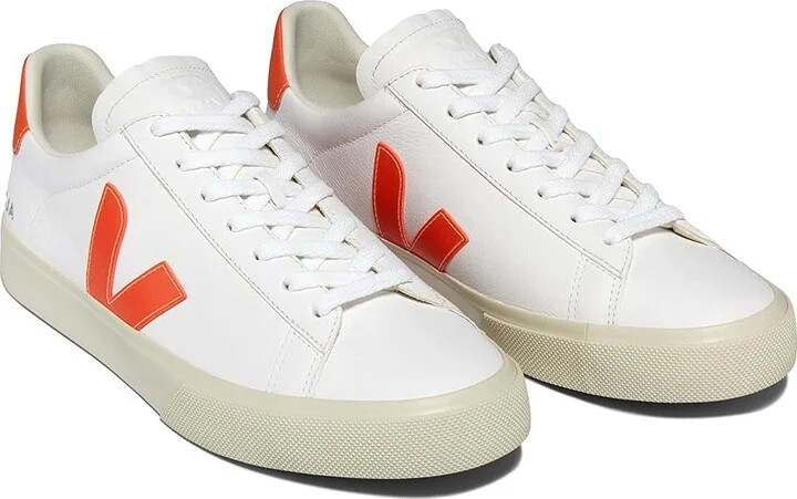VEJA Campo Men's Shoes Extra White/Orange Fluo : EU 44 (US Men's 11) M, Leather