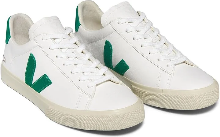 VEJA Campo Women's Shoes Extra White/Emeraude : EU 42.5 (US Women's 11.5) M, Leather/Canvas