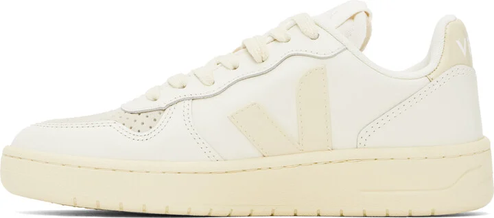 VEJA Off-White & Beige V-10 Leather Sneakers - Image 3