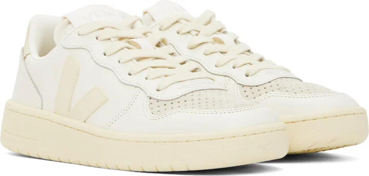VEJA Off-White & Beige V-10 Leather Sneakers - Image 4