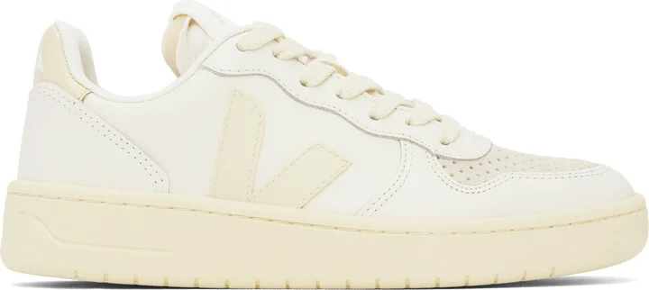 VEJA Off-White & Beige V-10 Leather Sneakers