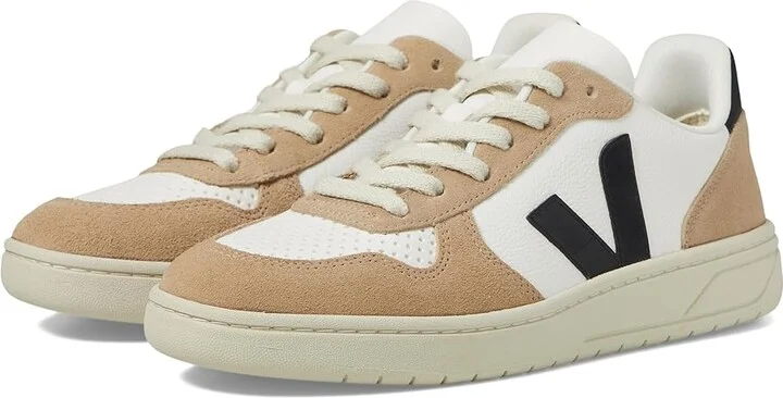 VEJA V-10 Women's Shoes Extra White/Black/Sahara : EU 41 (US Women's 10) M, Suede