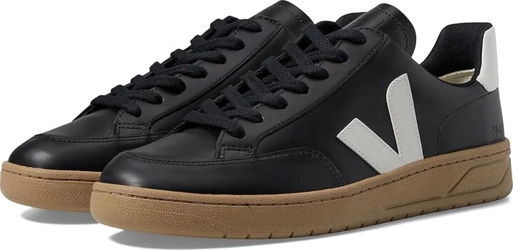 VEJA V-12 Men's Shoes Black/White/Dune : EU 39 (US Men's 6) M, Leather/Textile