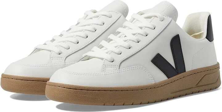 VEJA V-12 Men's Shoes Extra White/Black/Dune : EU 39 (US Men's 6) M, Leather/Textile
