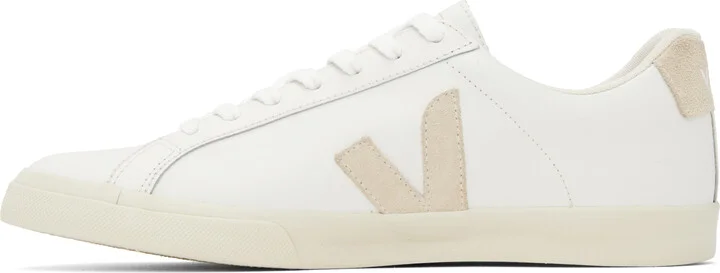 VEJA White & Beige Esplar Leather Sneakers - Image 3