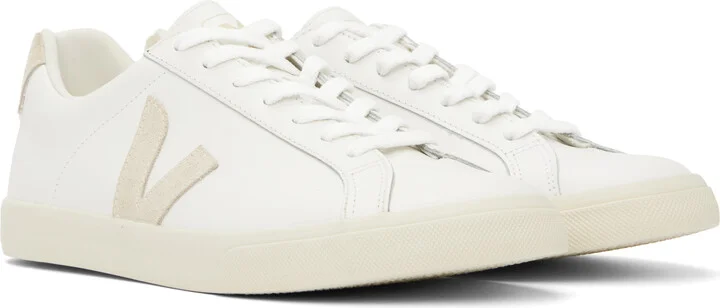 VEJA White & Beige Esplar Leather Sneakers - Image 4