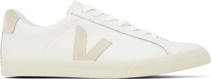 VEJA White & Beige Esplar Leather Sneakers