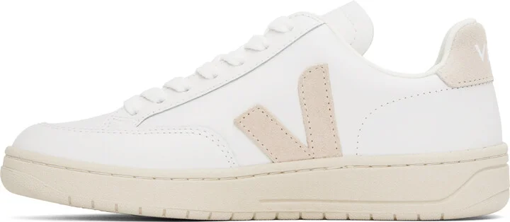 VEJA White & Beige V-12 Leather Sneakers - Image 3