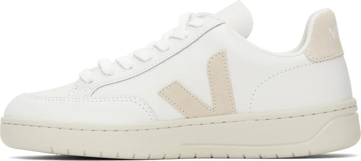 VEJA White & Beige V-12 Leather Sneakers - Image 3