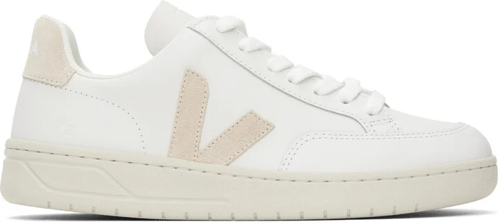 VEJA White & Beige V-12 Leather Sneakers