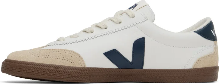 VEJA White & Beige Volley Leather Sneakers - Image 3
