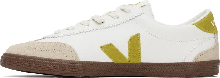 VEJA White & Beige Volley Leather Sneakers - Image 3