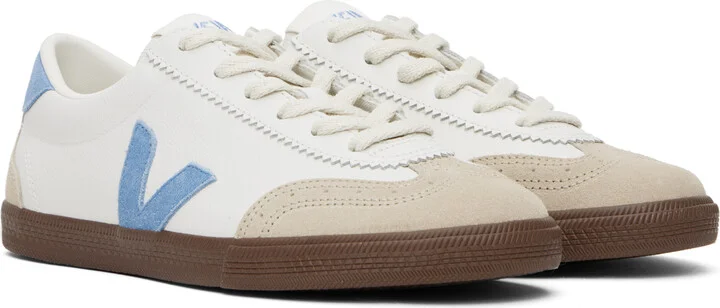 VEJA White & Beige Volley Leather Sneakers - Image 4