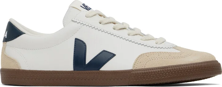 VEJA White & Beige Volley Leather Sneakers