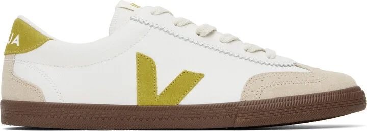 VEJA White & Beige Volley Leather Sneakers