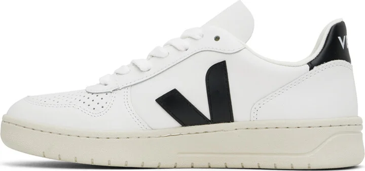 VEJA White & Black V-10 Leather Sneakers - Image 3