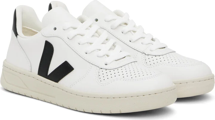 VEJA White & Black V-10 Leather Sneakers - Image 4