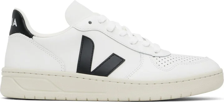VEJA White & Black V-10 Leather Sneakers