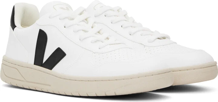 VEJA White & Black V-10 Sneakers - Image 4