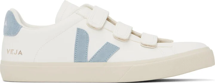 VEJA White & Blue Recife Leather Sneakers