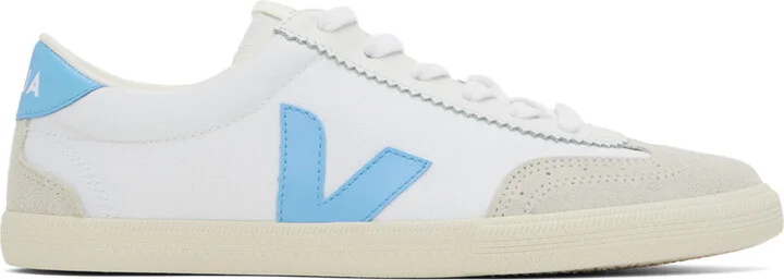 VEJA White & Blue Volley Canvas Sneakers