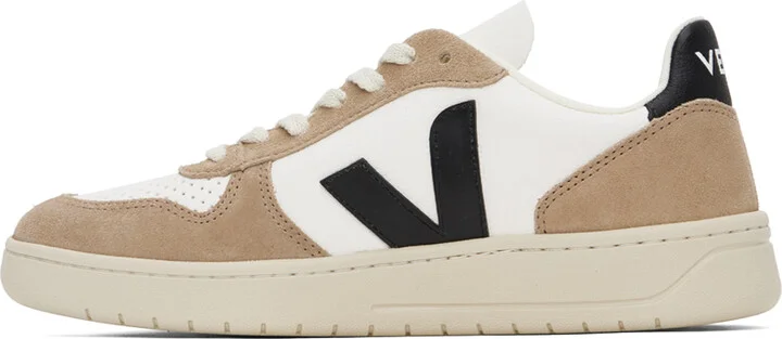 VEJA White & Brown V-10 Leather Sneakers - Image 3