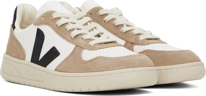 VEJA White & Brown V-10 Leather Sneakers - Image 4