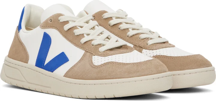 VEJA White & Brown V-10 Leather Sneakers - Image 4