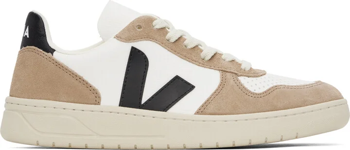 VEJA White & Brown V-10 Leather Sneakers