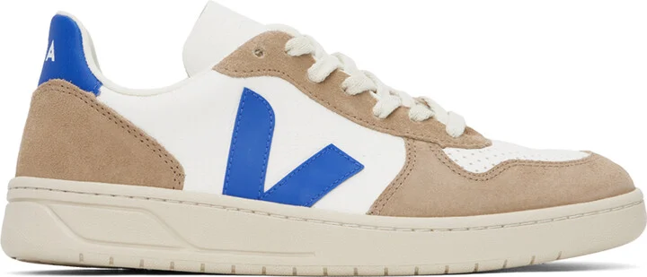 VEJA White & Brown V-10 Leather Sneakers