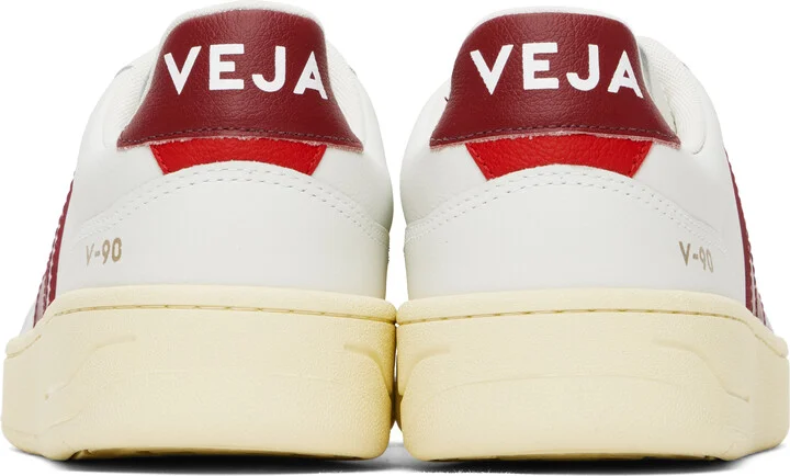 VEJA White & Burgundy V-90 Leather Sneakers - Image 2